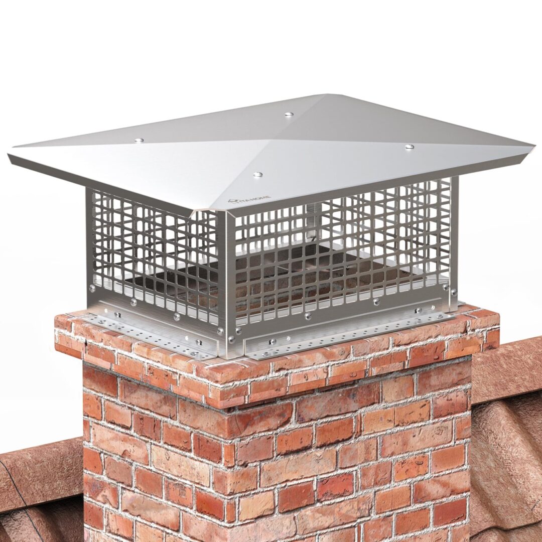 A chimney with a metal cover on top of it.